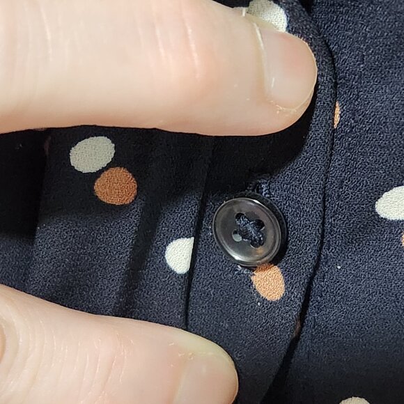 Ann Taylor Navy Blue Long Sleeve Classic Button Down Polka Dot Blouse -Medium - Picture 3 of 6